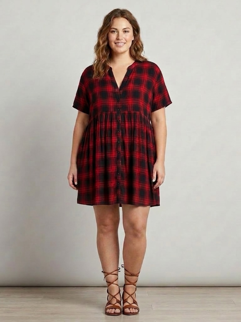 Anthropologie 1•11•TYLHO Red and Black Plaid Mini Dress XL